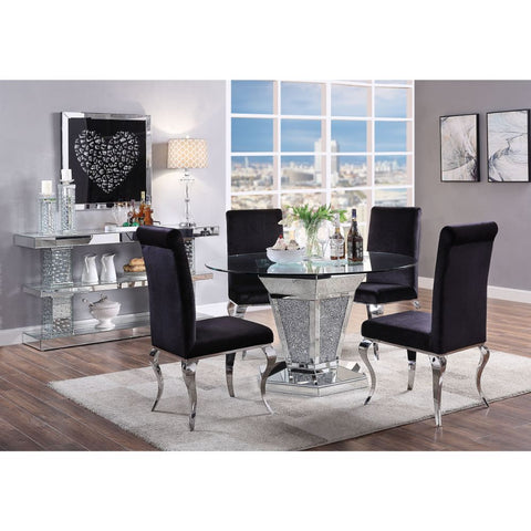 ACME Noralie Mirrored, Faux Diamonds & Clear Glass Top Finish Noralie Dining Table Model 71285