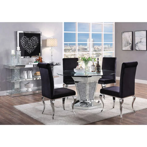 Noralie Mirrored, Faux Diamonds & Clear Glass Dining Table Model 71285 By ACME Furniture