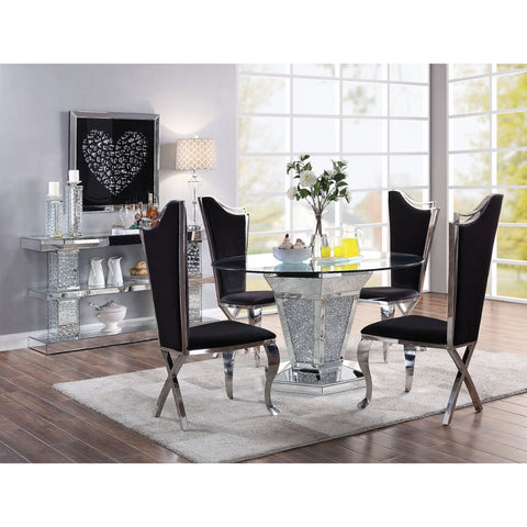 ACME Noralie Mirrored, Faux Diamonds & Clear Glass Top Finish Noralie Dining Table Model 71285