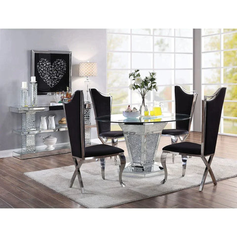 Noralie Mirrored, Faux Diamonds & Clear Glass Dining Table Model 71285 By ACME Furniture