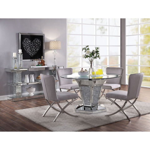 ACME Noralie Mirrored, Faux Diamonds & Clear Glass Top Finish Noralie Dining Table Model 71285