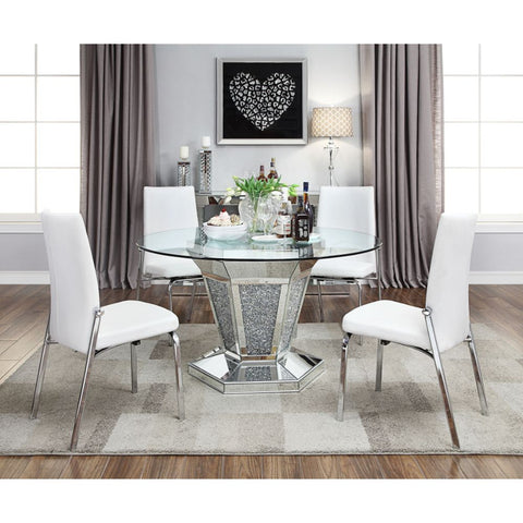 ACME Noralie Mirrored, Faux Diamonds & Clear Glass Top Finish Noralie Dining Table Model 71285