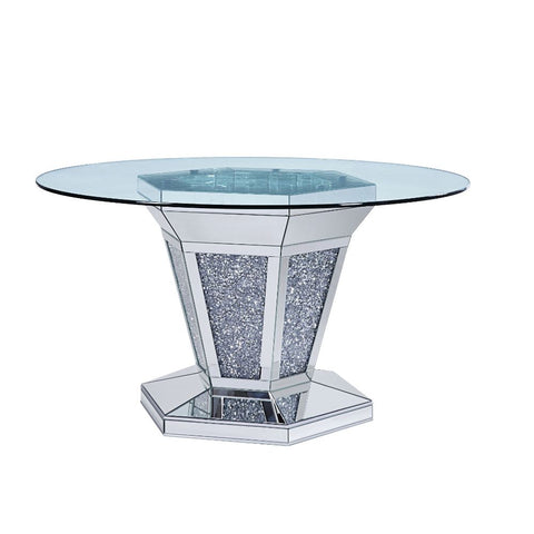 ACME Noralie Mirrored, Faux Diamonds & Clear Glass Top Finish Noralie Dining Table Model 71285