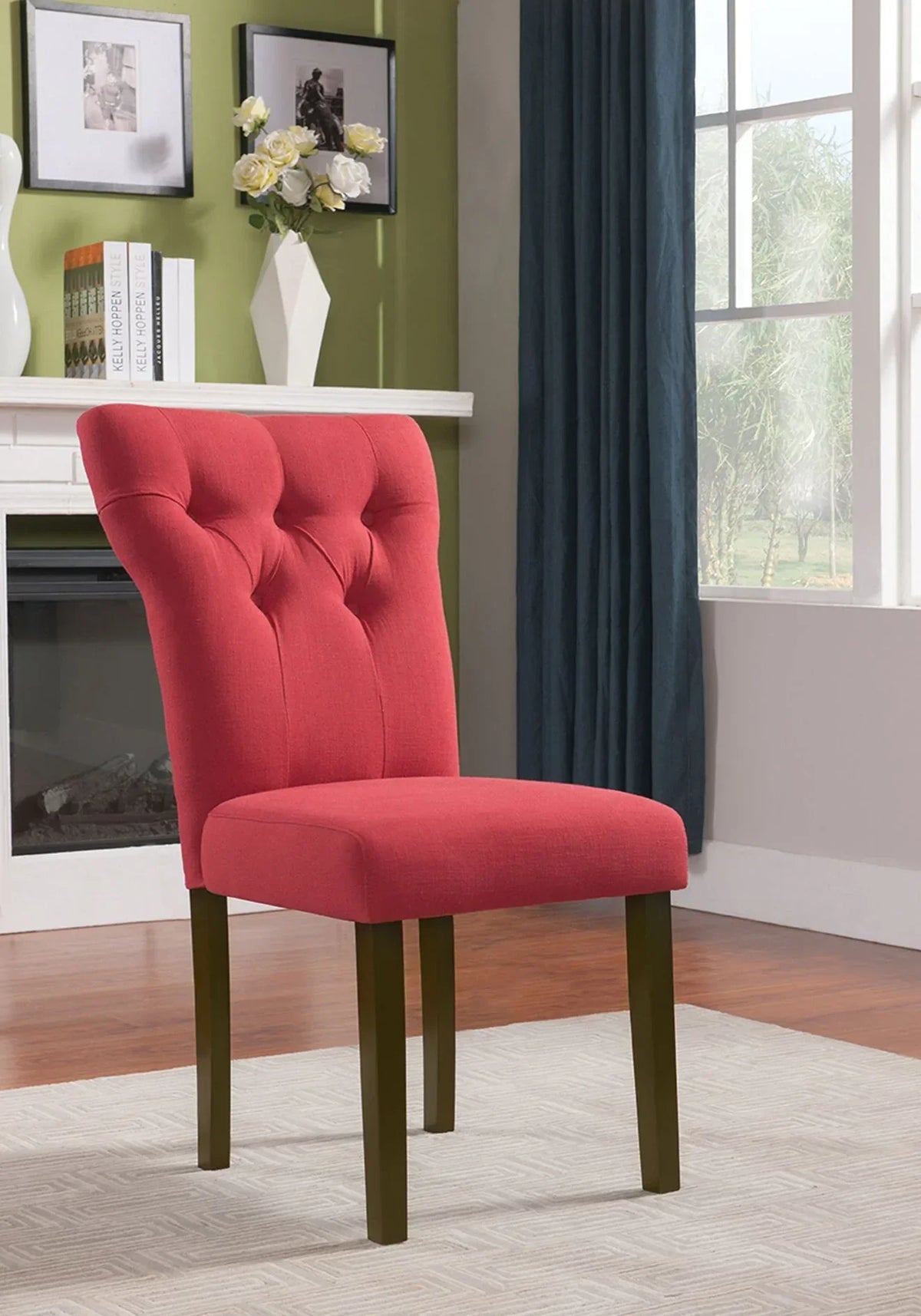 Effie Red Linen & Walnut Side Chair Model 71521 By ACME Furniture