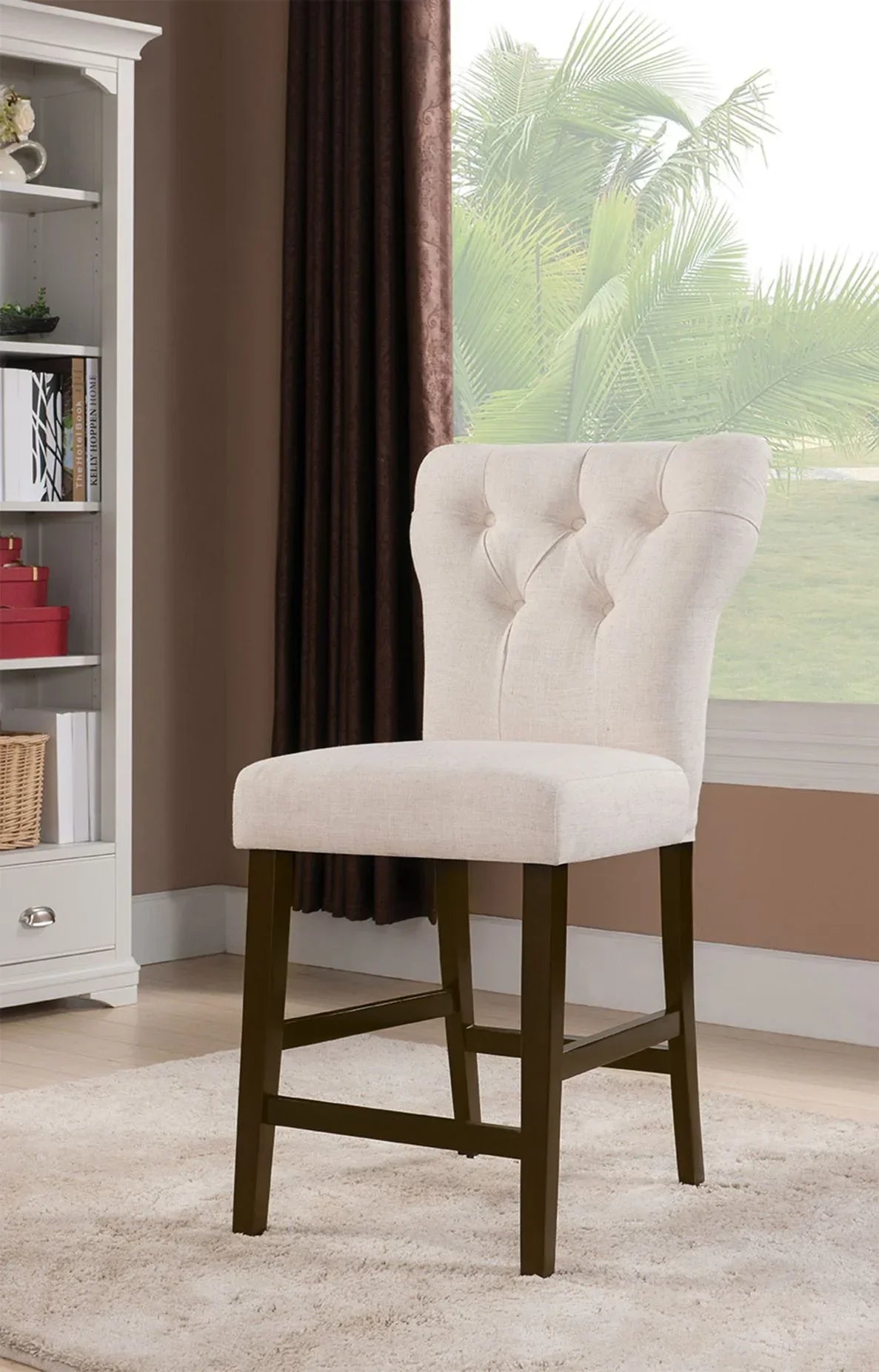 Effie Beige Linen & Walnut Counter Height Chair Model 71527 By ACME Furniture