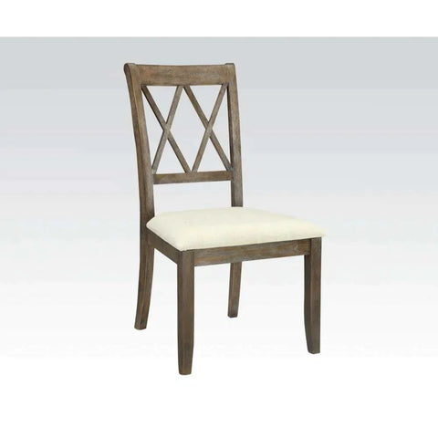 Claudia Beige Linen & Salvage Brown Side Chair Model 71717 By ACME Furniture