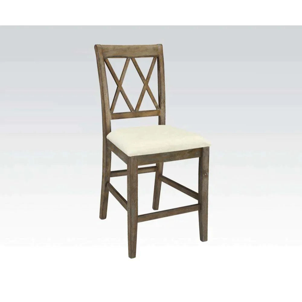 Claudia Beige Linen & Salvage Brown Counter Height Chair Model 71722 By ACME Furniture