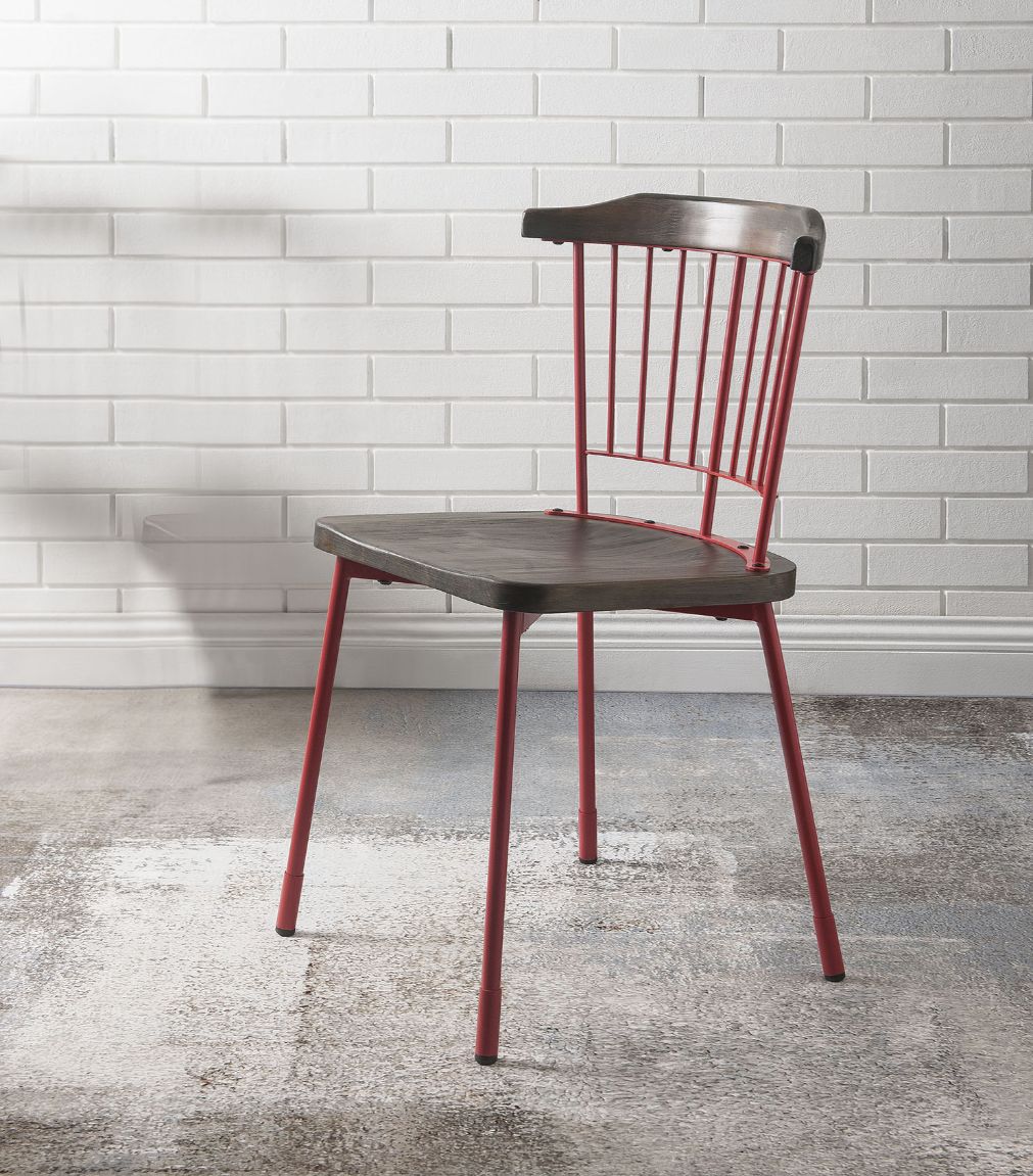 Orien Red & Brown Oak Side Chair Model 71796 By ACME Furniture