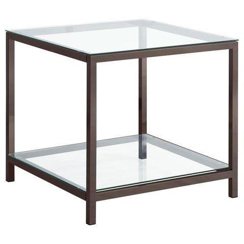 Coaster Trini End Table with Glass Shelf Black Nickel Model 720227