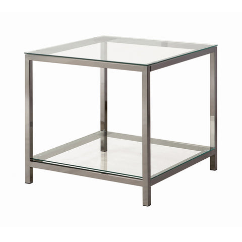 Coaster Trini End Table with Glass Shelf Black Nickel Model 720227
