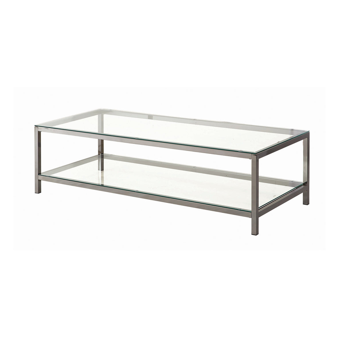 Coaster Trini Coffee Table with Glass Shelf Black Nickel Model 720228