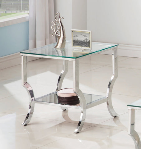 Coaster Saide Square End Table with Mirrored Shelf Chrome Model 720337