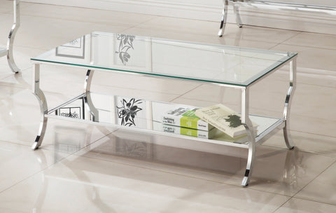 Coaster Saide Rectangular Coffee Table with Mirrored Shelf Chrome Model 720338