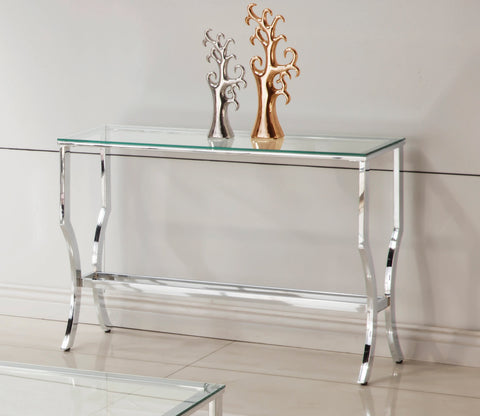 Coaster Saide Rectangular Sofa Table with Mirrored Shelf Chrome Model 720339