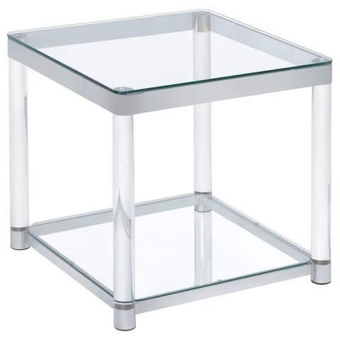 Coaster Anne End Table with Lower Shelf Chrome and Clear Model 720747
