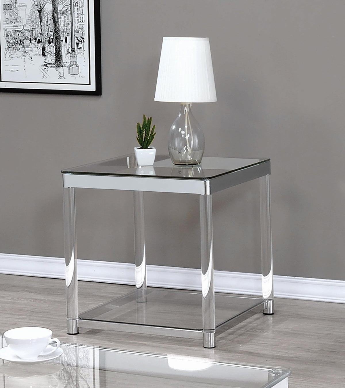 Coaster Anne End Table with Lower Shelf Chrome and Clear Model 720747