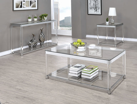 Coaster Anne Sofa Table with Lower Shelf Chrome and Clear Model 720749