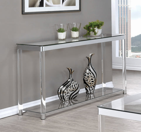 Coaster Anne Sofa Table with Lower Shelf Chrome and Clear Model 720749