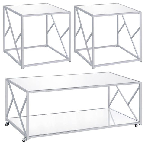 Coaster Provins 3-piece Occasional Table Set Clear Mirror and Chrome Model 720794