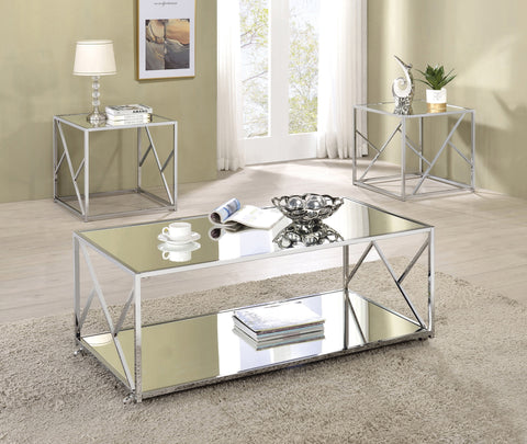 Coaster Provins 3-piece Occasional Table Set Clear Mirror and Chrome Model 720794