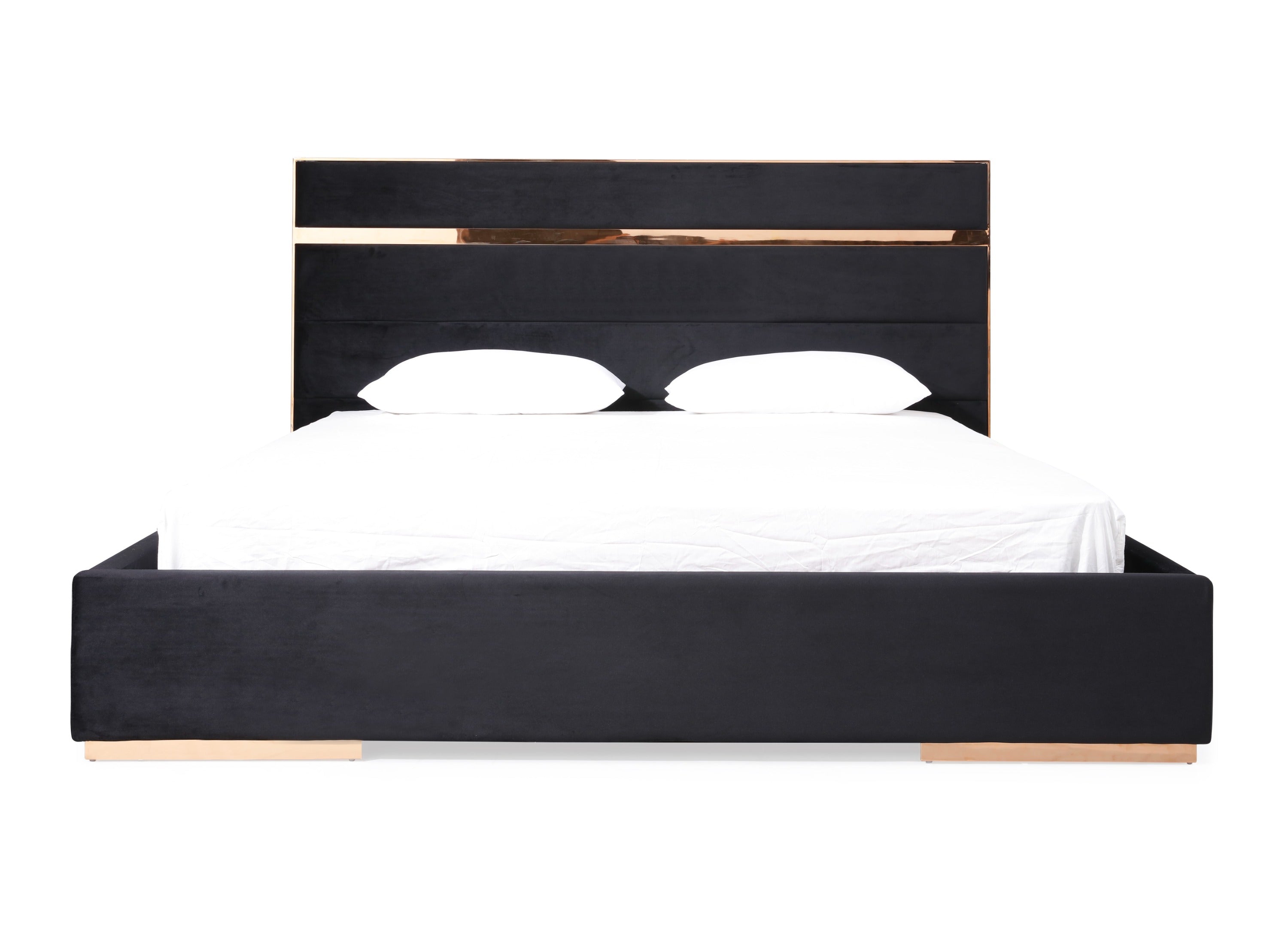 Nova Domus Cartier Modern Black Velvet & Rosegold Bed Model VGVCBD-A002