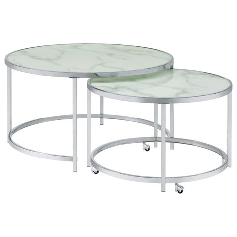 Coaster Lynn 2-piece Round Nesting Table White and Chrome Model 721528