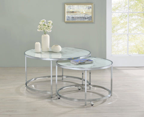 Coaster Lynn 2-piece Round Nesting Table White and Chrome Model 721528