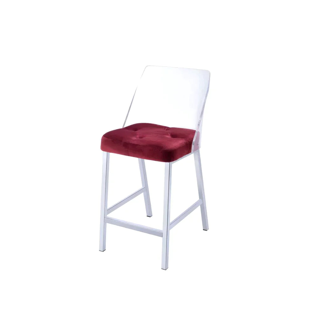 Nadie II Burgundy Velvet & Chrome Counter Height Chair Model 72173 By ACME Furniture