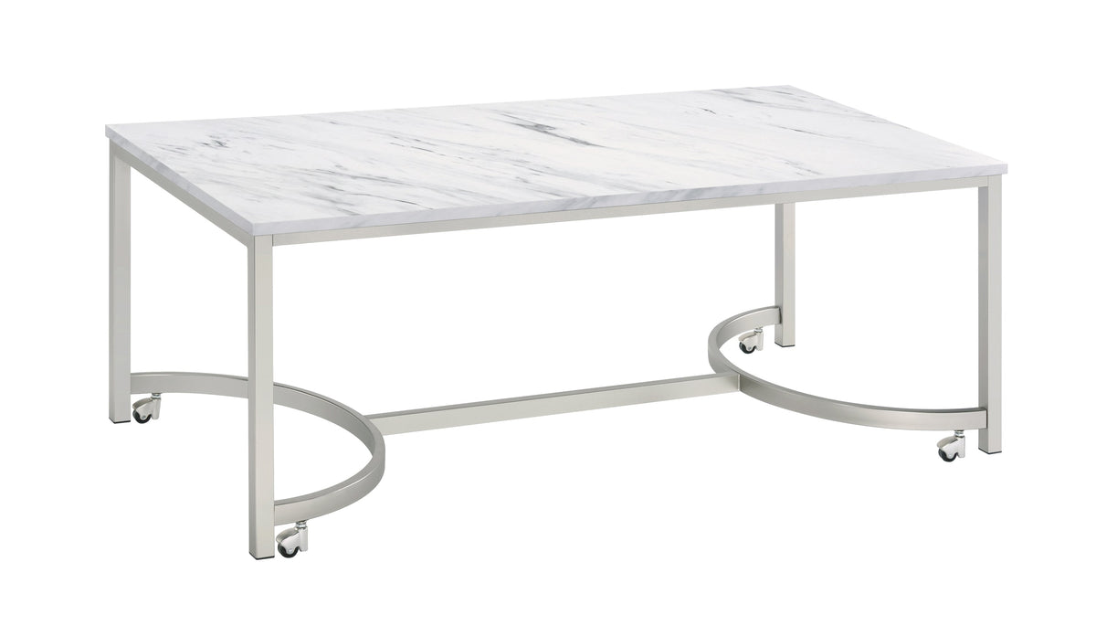 Coaster Leona Coffee Table with Casters White and Satin Nickel Model 721868