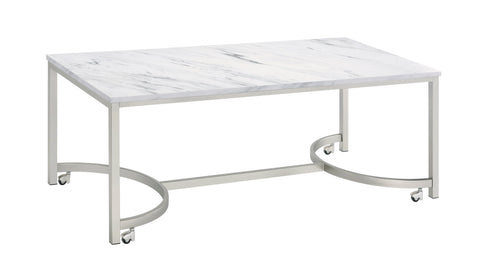 Coaster Leona Coffee Table with Casters White and Satin Nickel Model 721868