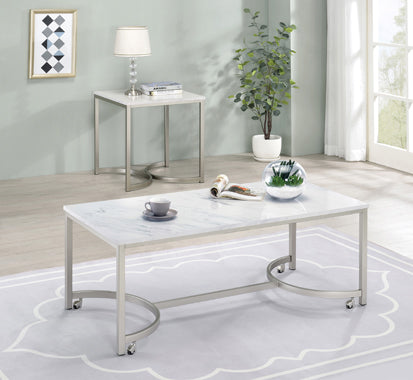Coaster Leona Coffee Table with Casters White and Satin Nickel Model 721868
