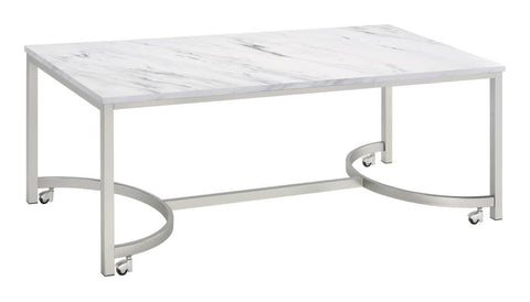 Coaster Leona Coffee Table with Casters White and Satin Nickel Model 721868