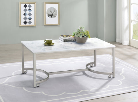Coaster Leona Coffee Table with Casters White and Satin Nickel Model 721868