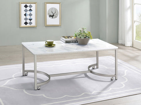 Coaster Leona Coffee Table with Casters White and Satin Nickel Model 721868