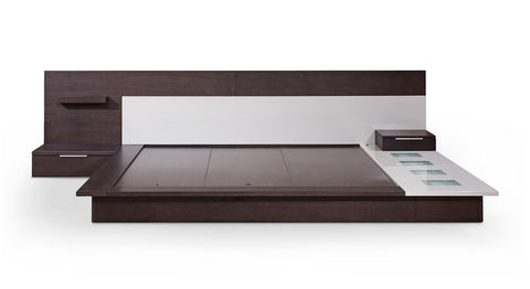 Modrest Torino Contemporary Brown Oak & Grey Platform Bed With Lights Model VGWCSB-B03-BRNGRY
