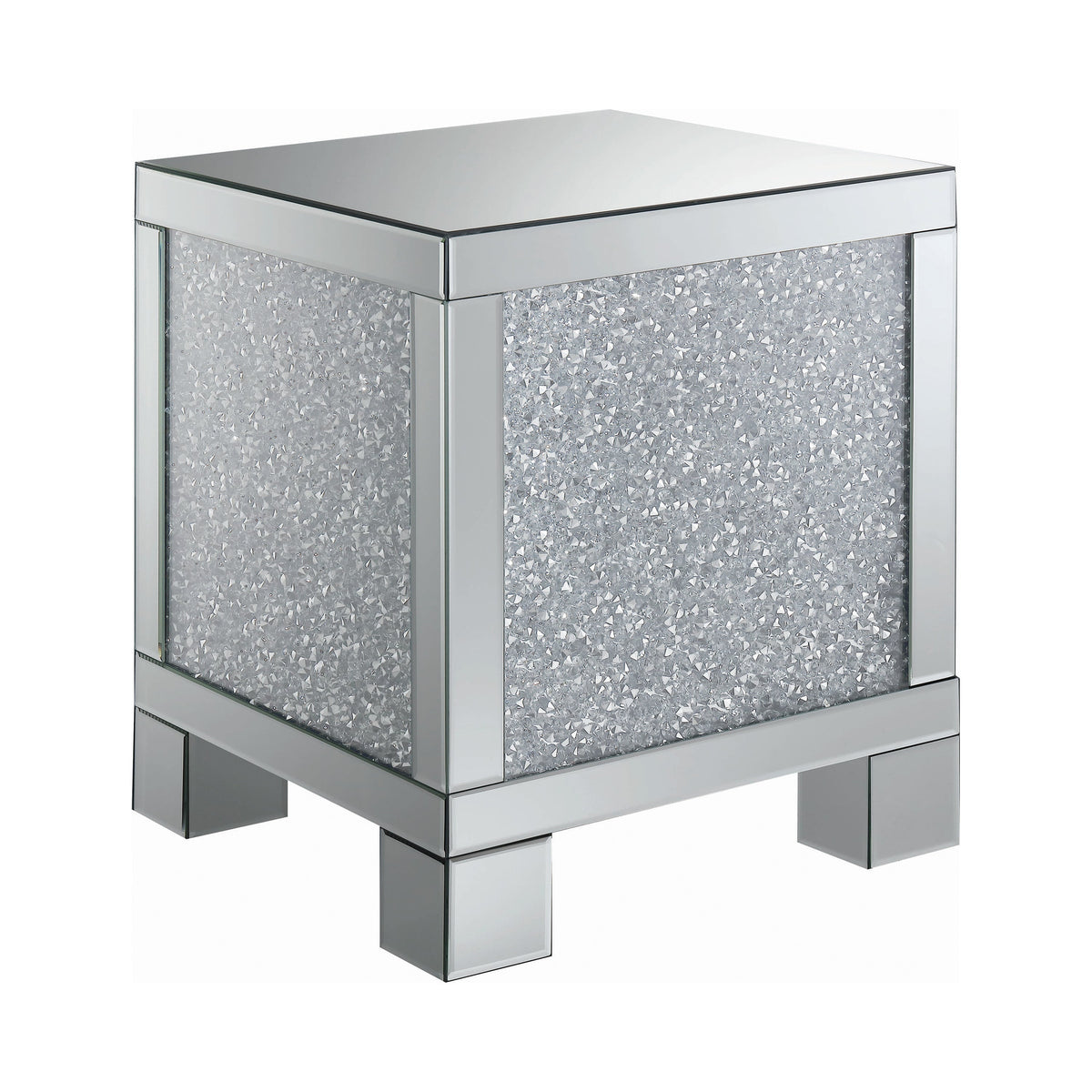 Coaster Gillian Square End Table Silver and Clear Mirror Model 722497