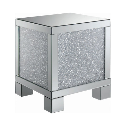 Coaster Gillian Square End Table Silver and Clear Mirror Model 722497