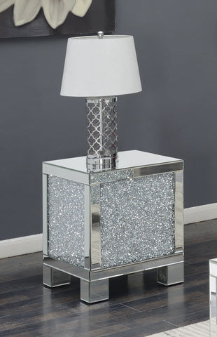 Coaster Gillian Square End Table Silver and Clear Mirror Model 722497