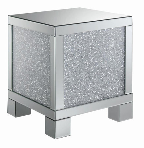 Coaster Gillian Square End Table Silver and Clear Mirror Model 722497