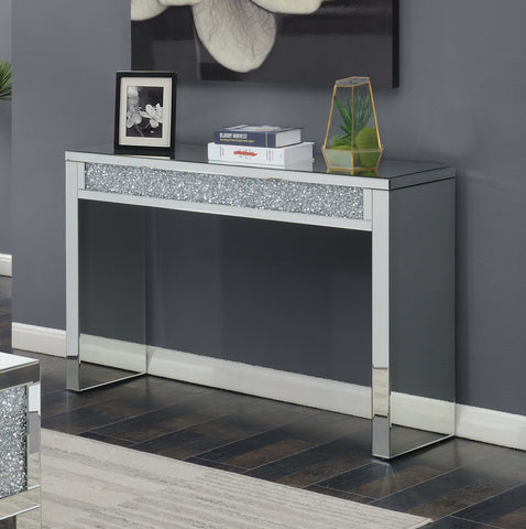 Coaster Gillian Rectangular Sofa Table Silver and Clear Mirror Model 722499