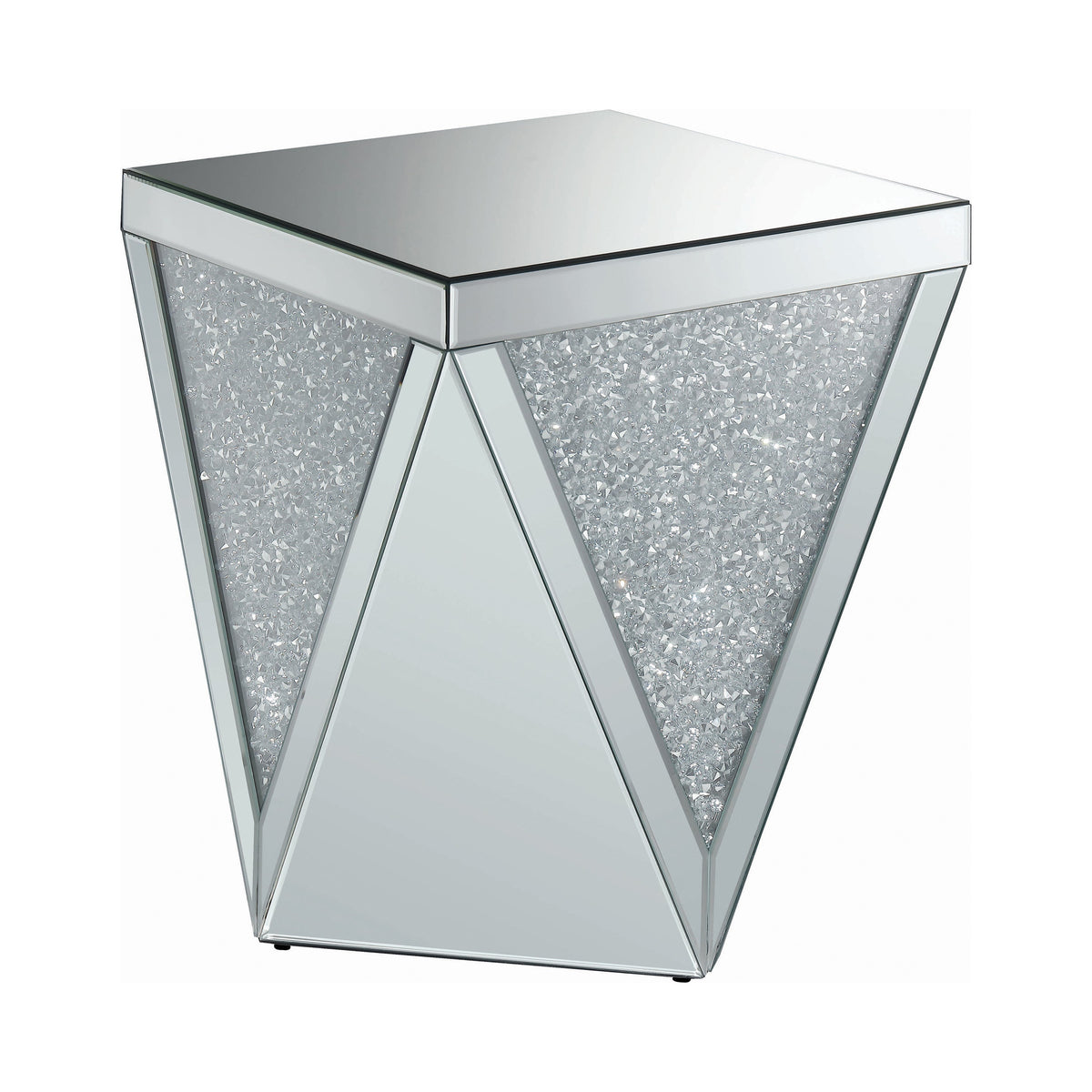 Coaster Amore Square End Table with Triangle Detailing Silver and Clear Mirror Model 722507