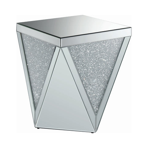 Coaster Amore Square End Table with Triangle Detailing Silver and Clear Mirror Model 722507