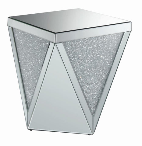 Coaster Amore Square End Table with Triangle Detailing Silver and Clear Mirror Model 722507