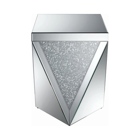 Coaster Amore Square End Table with Triangle Detailing Silver and Clear Mirror Model 722507