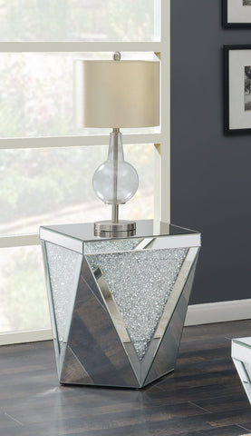 Coaster Amore Square End Table with Triangle Detailing Silver and Clear Mirror Model 722507