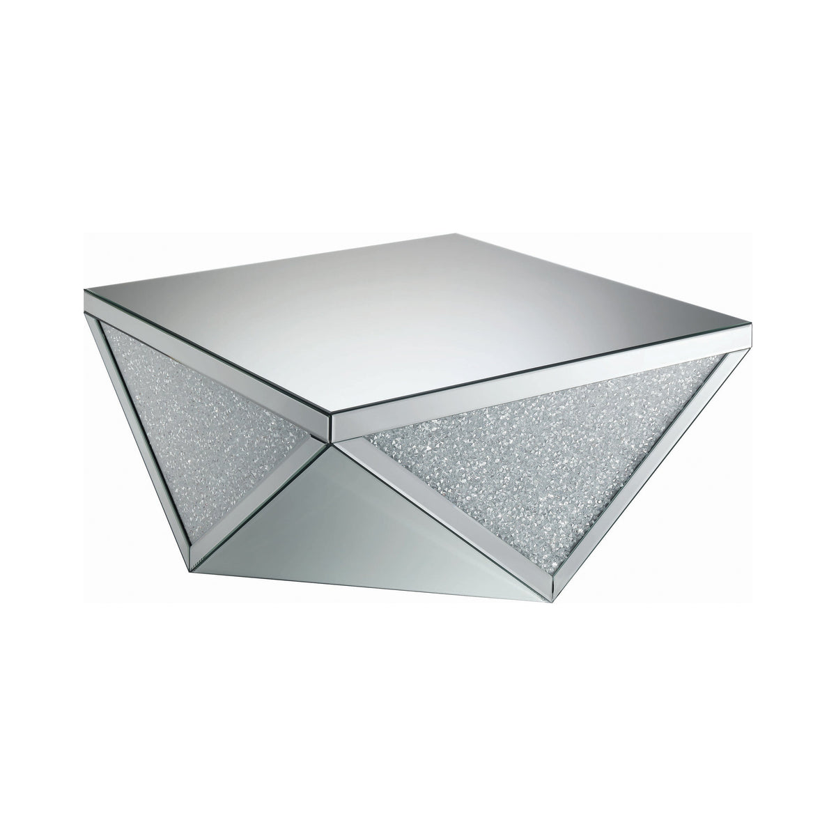 Coaster Gunilla Square Coffee Table with Triangle Detailing Silver and Clear Mirror Model 722508