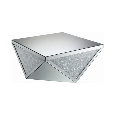 Coaster Gunilla Square Coffee Table with Triangle Detailing Silver and Clear Mirror Model 722508