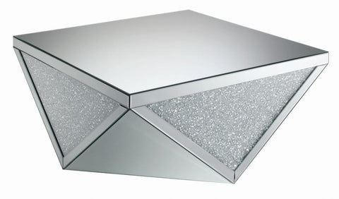 Coaster Gunilla Square Coffee Table with Triangle Detailing Silver and Clear Mirror Model 722508