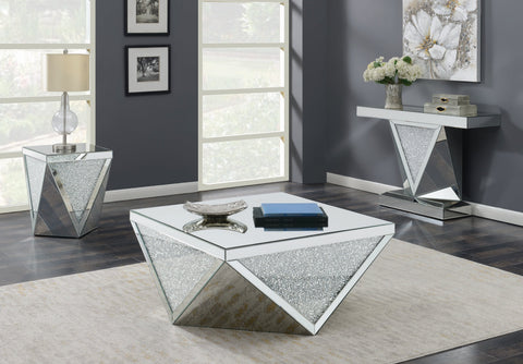 Coaster Gunilla Square Coffee Table with Triangle Detailing Silver and Clear Mirror Model 722508
