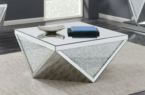 Coaster Gunilla Square Coffee Table with Triangle Detailing Silver and Clear Mirror Model 722508